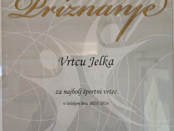 Najbolj športni vrtec -  zlato priznanje