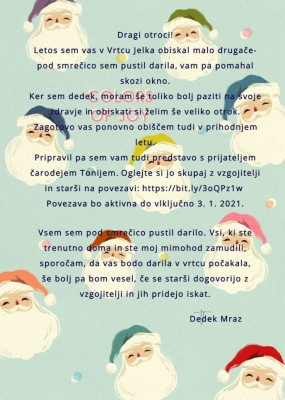 Obvestilo za starše in pismo Dedka Mraza